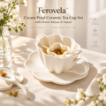 Ferovela™ Cream Petal Ceramic Tea Cup Set with Flower Infuser & Saucer